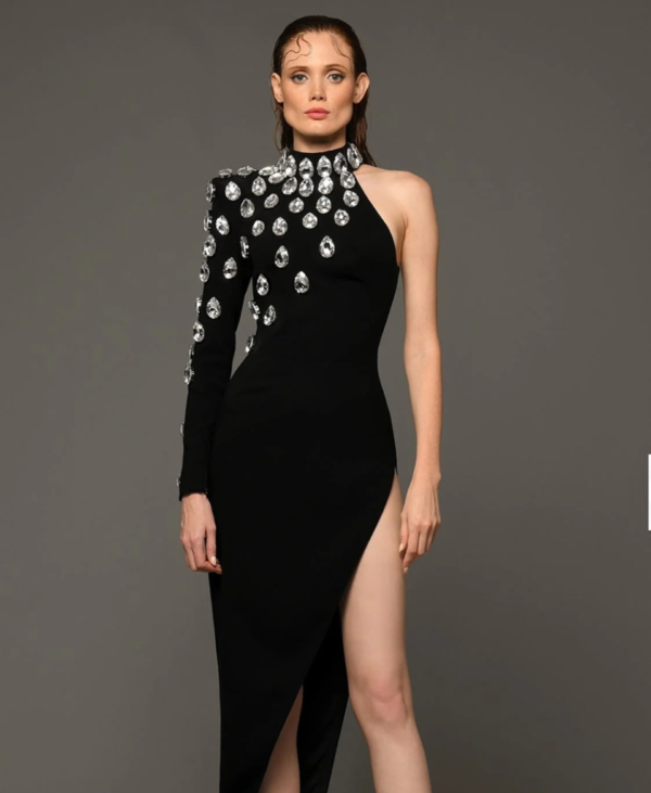 Vestido Negro Perlas